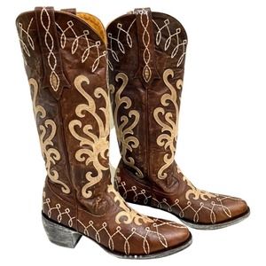 OLD GRINGO LATARA 15" BRASS/BONE LEATHER COWGIRL BOOTS 7 NWB MSRP $620